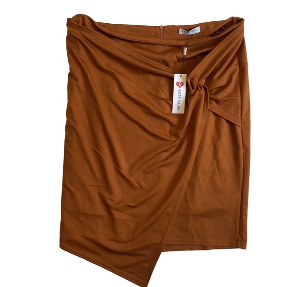 Kate Kasin Dresses & Skirts - Kate Kasin Womens Faux Wrap Knot Front Asymmetric Midi Skirt Copper, 3XL
